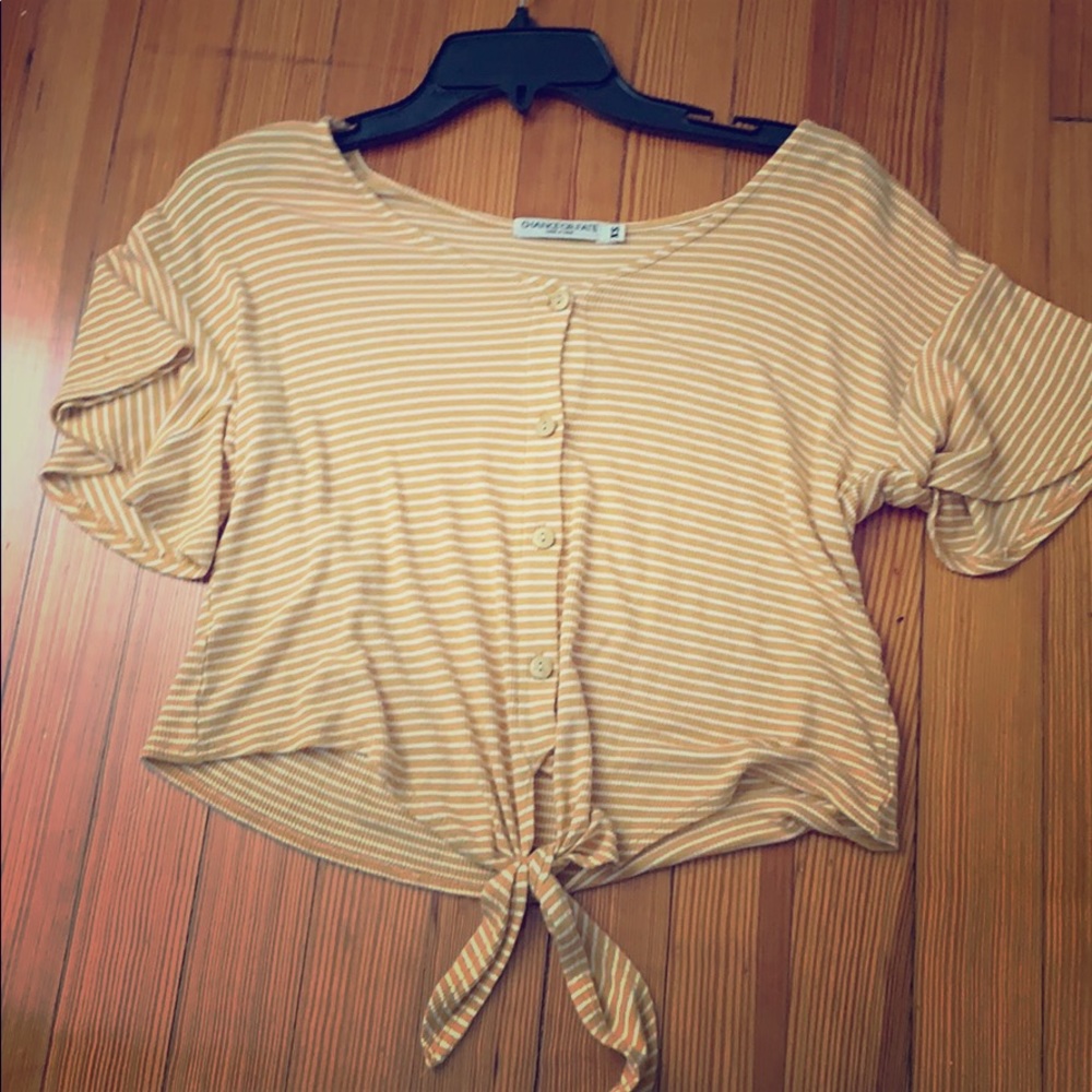 Yellow and white striped crop top